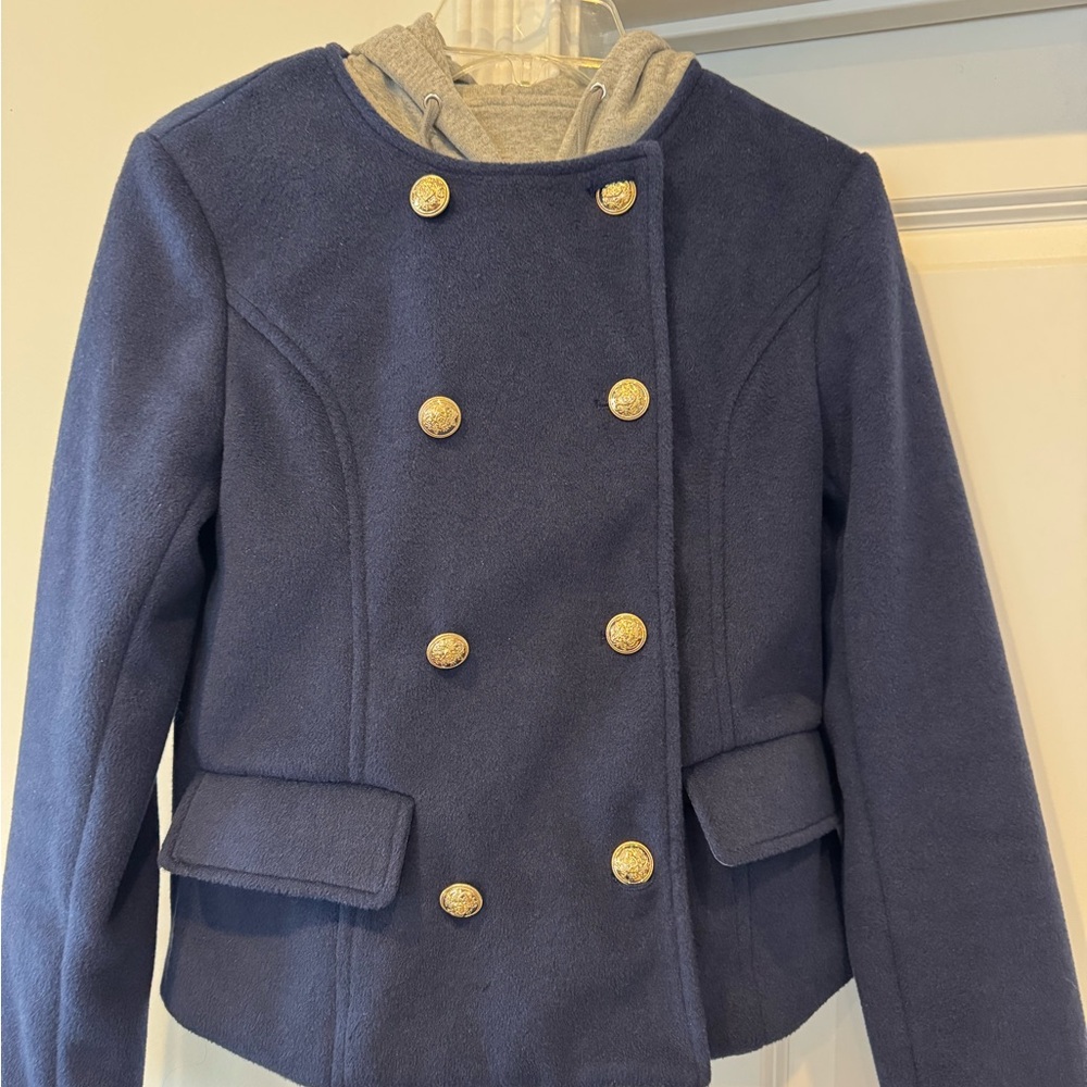 Anthropologie Navy Pea Coat with Gold Buttons